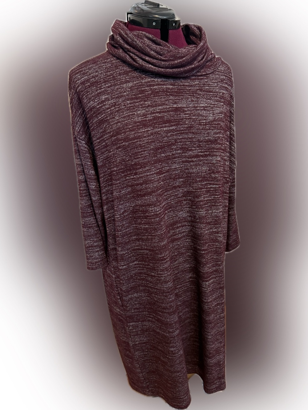 Cozy Marled Burgundy Tunic Sweaterdress for Women